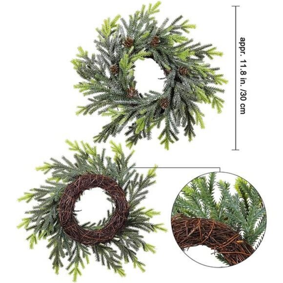 4 pcs Artificial Frosted Cedar and Pine Cone Candle Ring Christmas Candle Holder - Picture 4 of 7